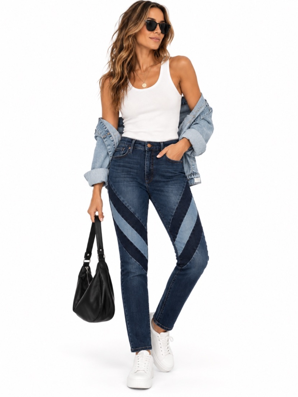 Ella Moss Medium Wash Colorblock Chevron High Rise Skinny Denim Jeans Size 29